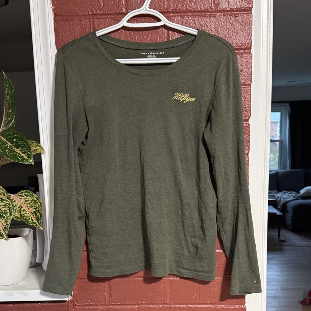 Tommy Hilfiger Olive Long Sleeve Tee 100% Cotton